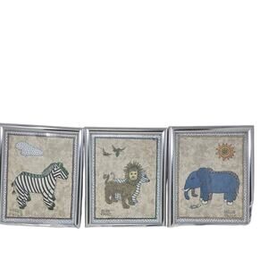 Helen Paul Bundle of 3-10" X 8" Animal Lion Zebra Elephant Signed Framed Artwork